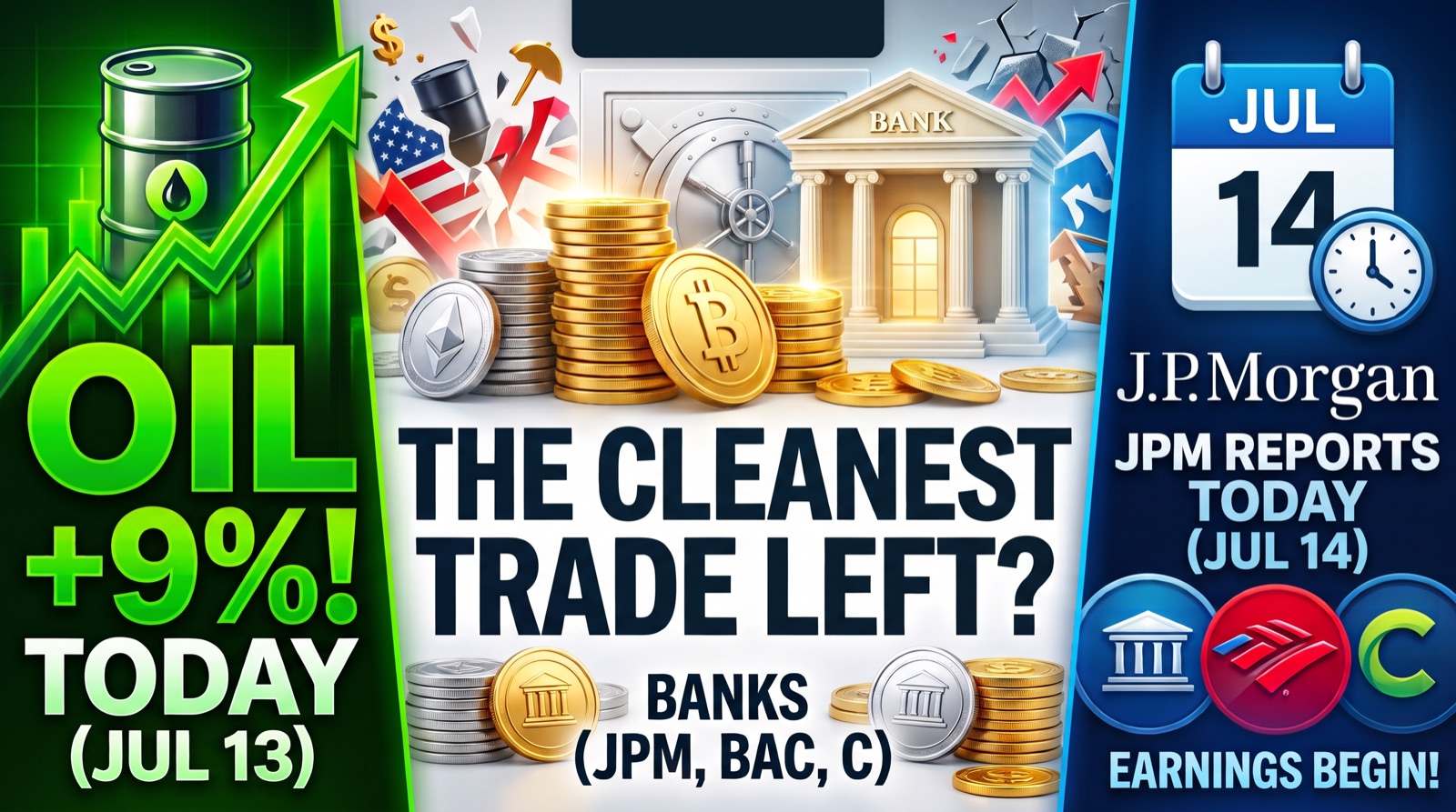 Oil Is Up 9% This Morning. JPMorgan Reports Tomorrow. The Banks Are the Cleanest Trade Left.