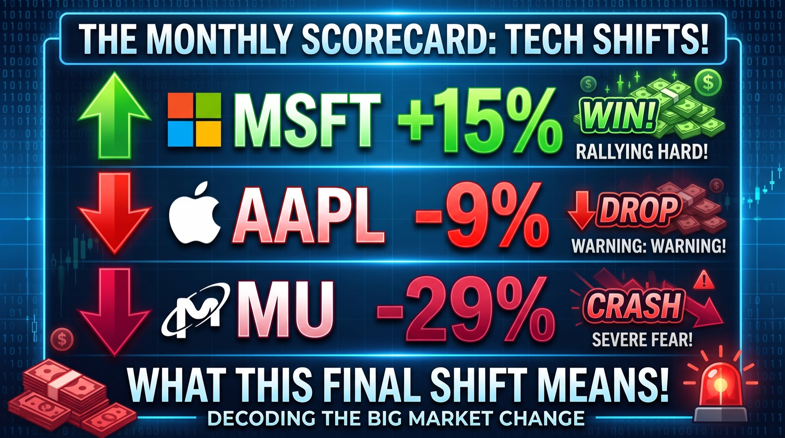 Microsoft +15%, Apple -9%, Micron -29% in a Month. The Scorecard Is Written. Here Is What It Means.